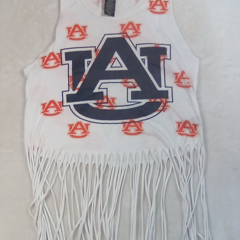 Recycled Karma White Tank with Auburn Graphic